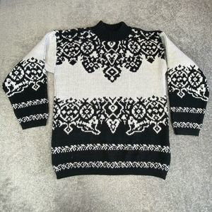 Vintage Ashleigh Morgan Sweater Womens Medium Black White Fair Isle High Neck